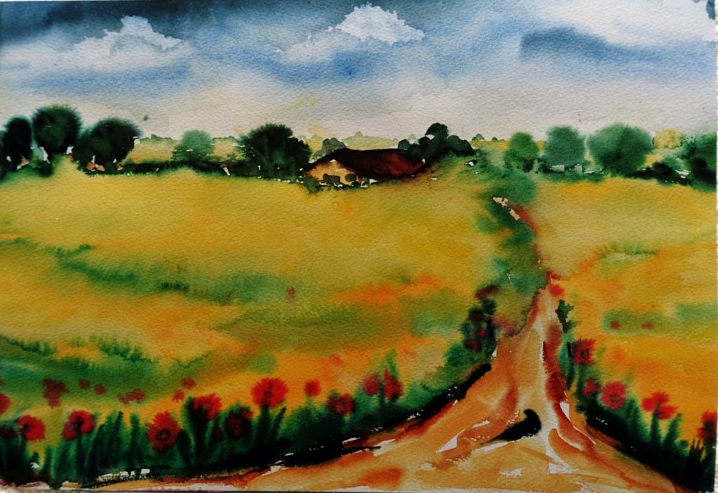 Feldweg im Sommer - Aquarell von Maria Lammerskötter