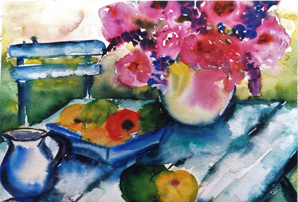 Gartentisch im Sommer - Aquarell von Maria Lammerskötter