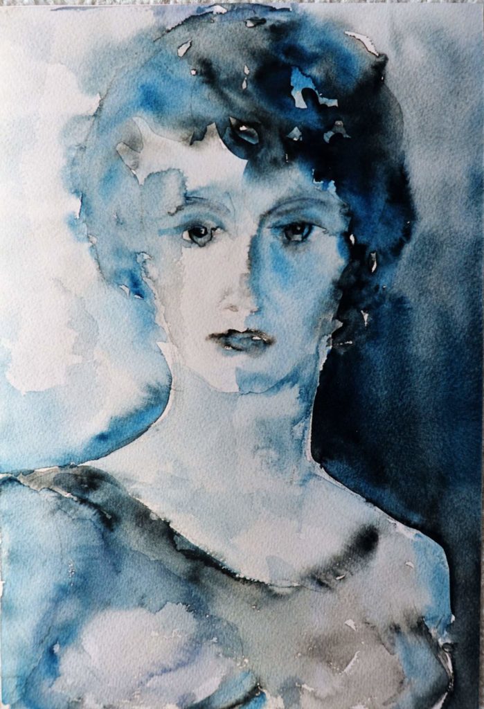 Portrait in Blau - Aquarell von Maria Lammerskötter