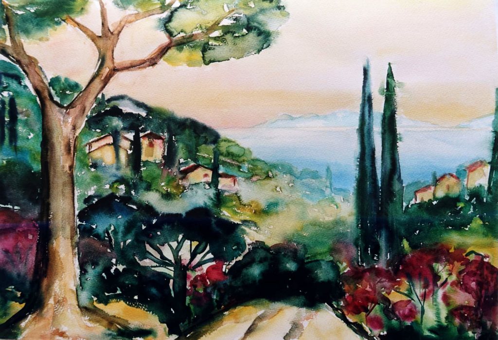 Toskanische Morgenstimmung - Aquarell von Maria Lammerskötter